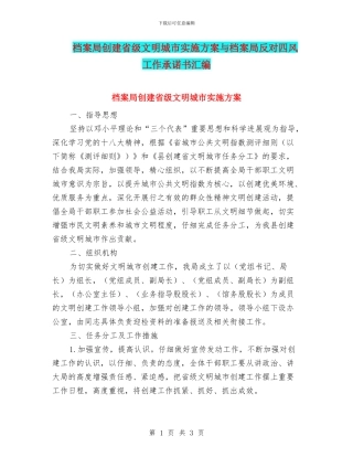 档案局创建省级文明城市实施方案与档案局反对四风工作承诺书汇编