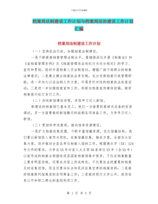 档案局法制建设工作计划与档案局法治建设工作计划汇编