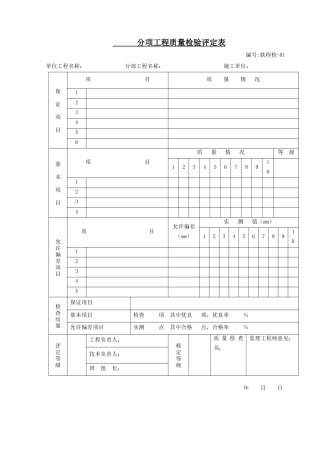 铁路施工工程检查证规范表格大全-铁程检最新