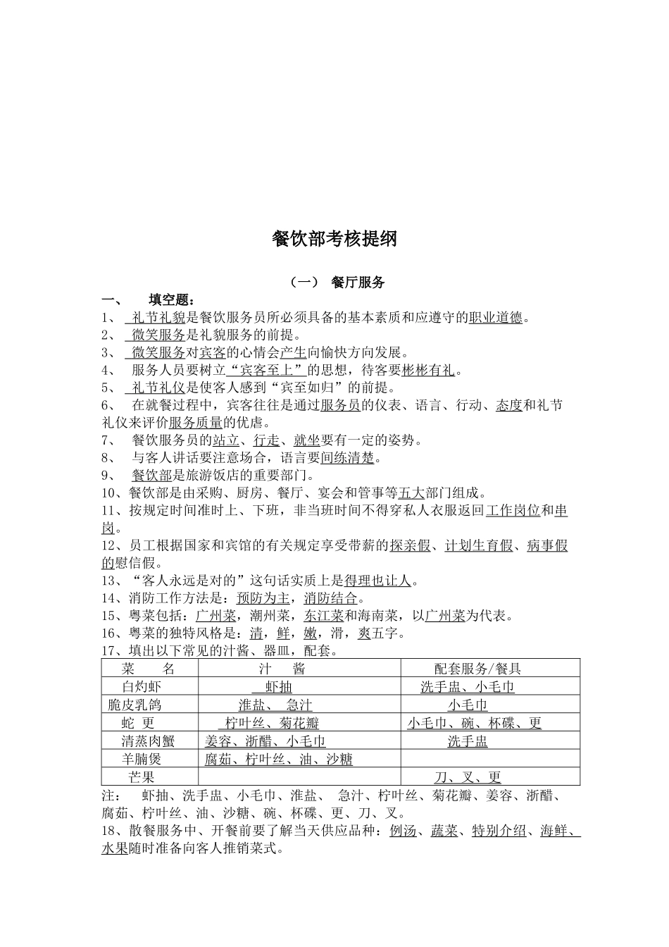 现代餐饮部考核提纲_第1页