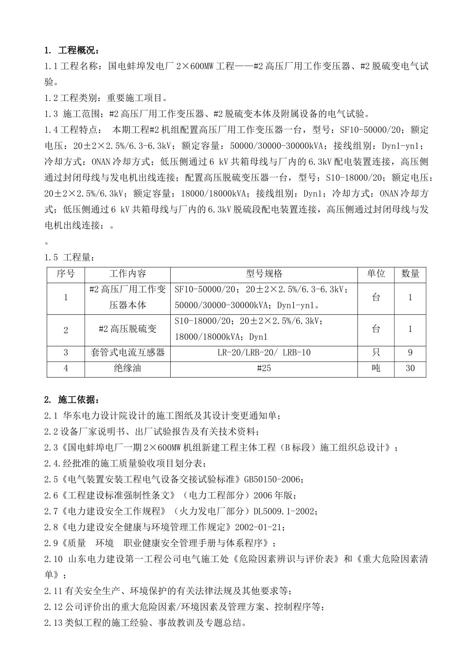 高压厂用工作变压器电气试验作业指导书(正文)_第1页