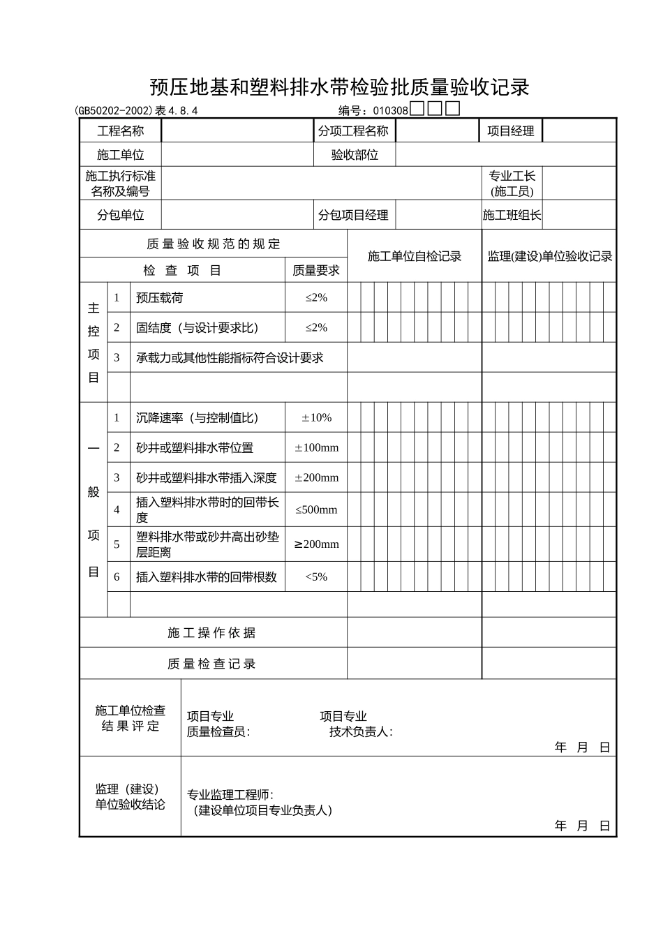 预压地基和塑料排水带检验批质量验收记录_第1页