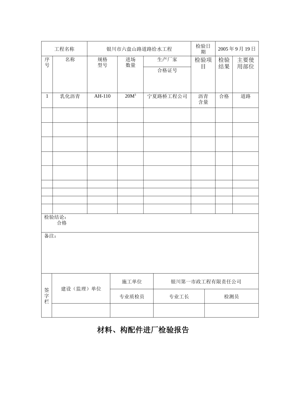 某路道路给水工程材料与构配件进场检验记录表_第3页