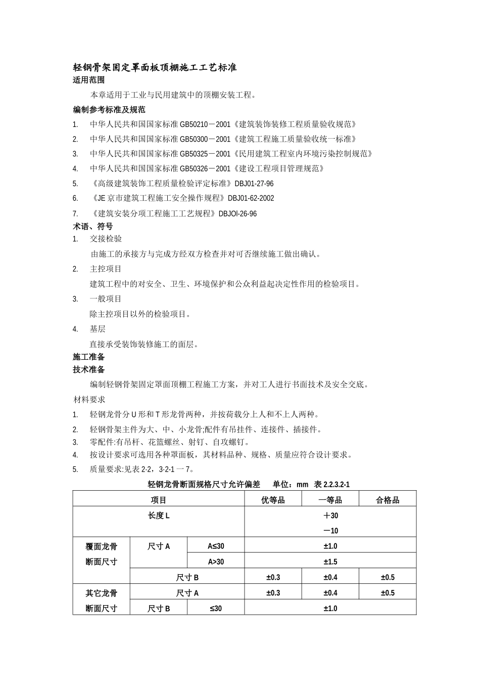2吊顶工程(轻钢骨架固定罩面板顶棚施工工艺标准)_第1页