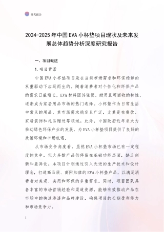 2024-2025年中国EVA小杯垫项目现状及未来发展总体趋势分析深度研究报告