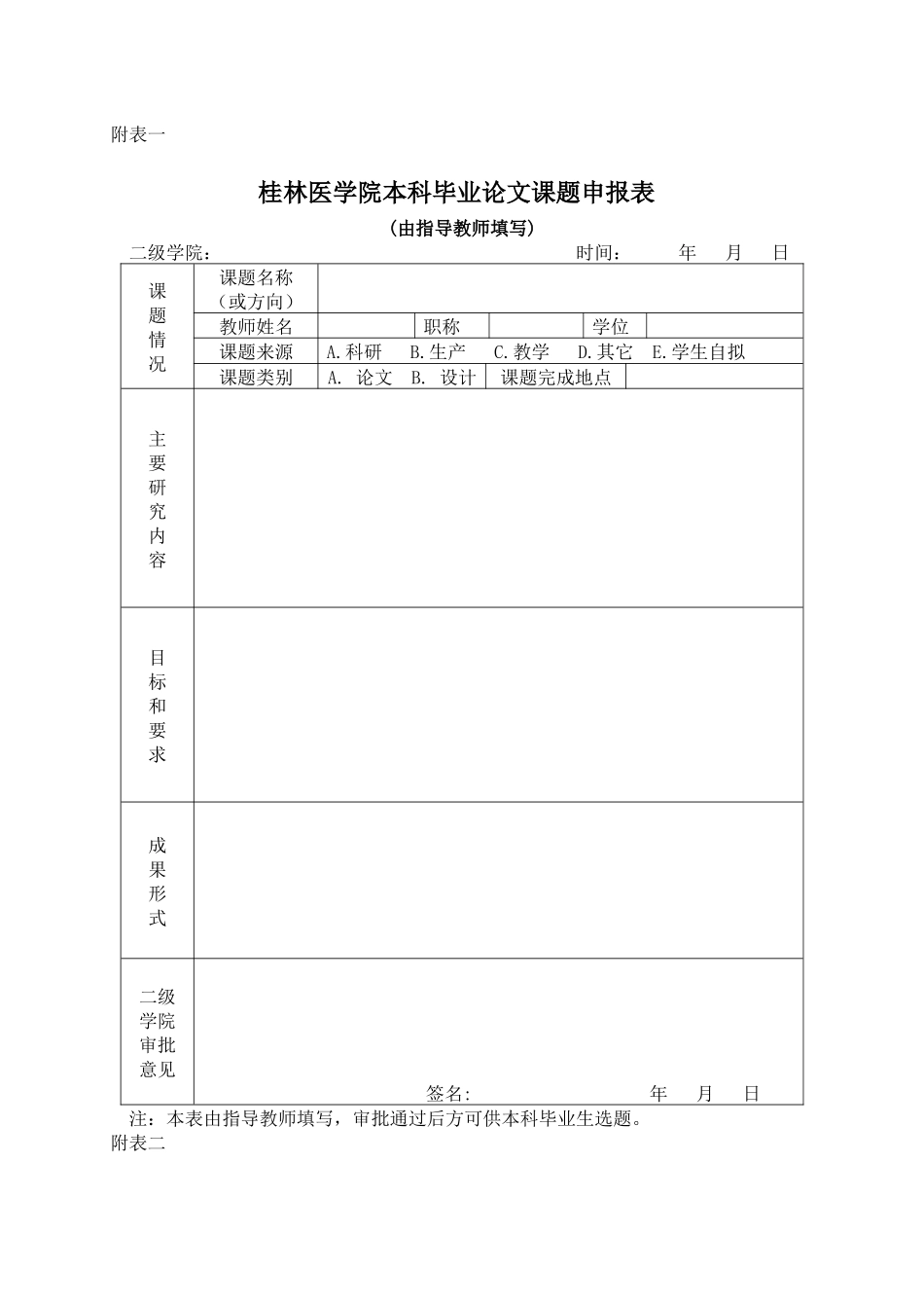 桂林医学院生物技术专业本科毕业实习各附表_第1页