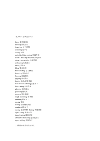 模具加工方法英语词汇大全