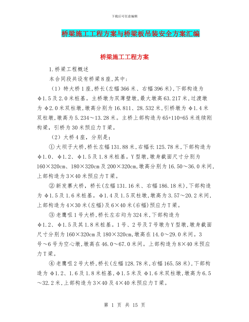 桥梁施工工程方案与桥梁板吊装安全方案汇编_第1页
