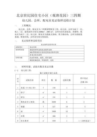 北京世纪园住宅小区(观唐花园)三四期幼儿园、会所、配电室见证取样