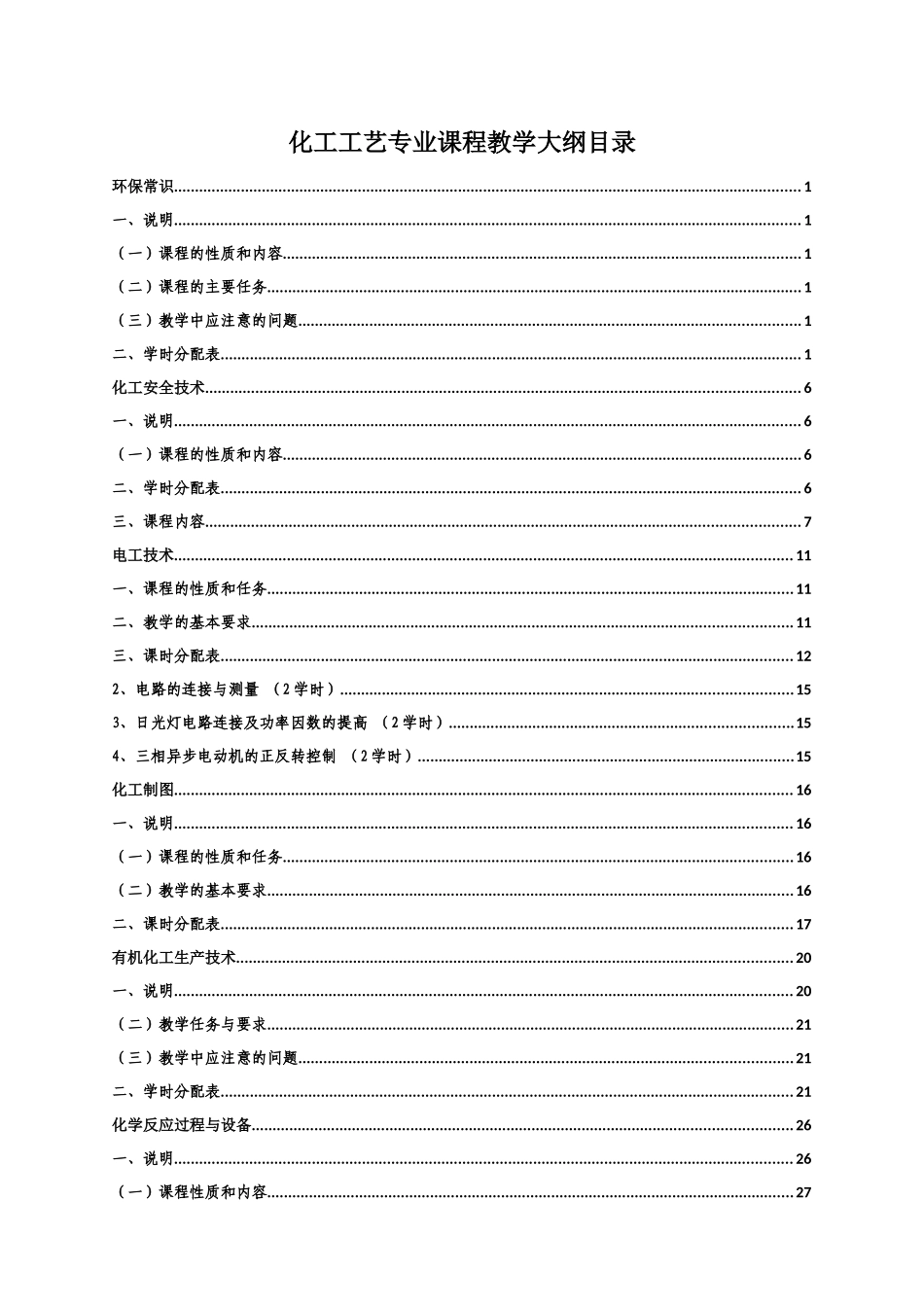 化工工艺专业课程教学大纲_第1页