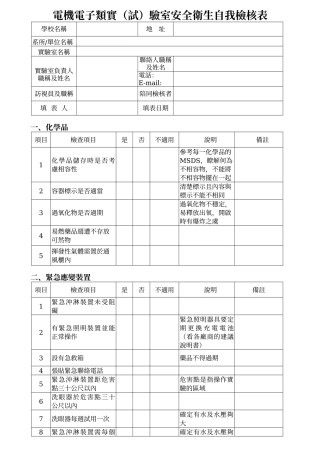 电机电子类实(试)验室安全卫生自我检核表