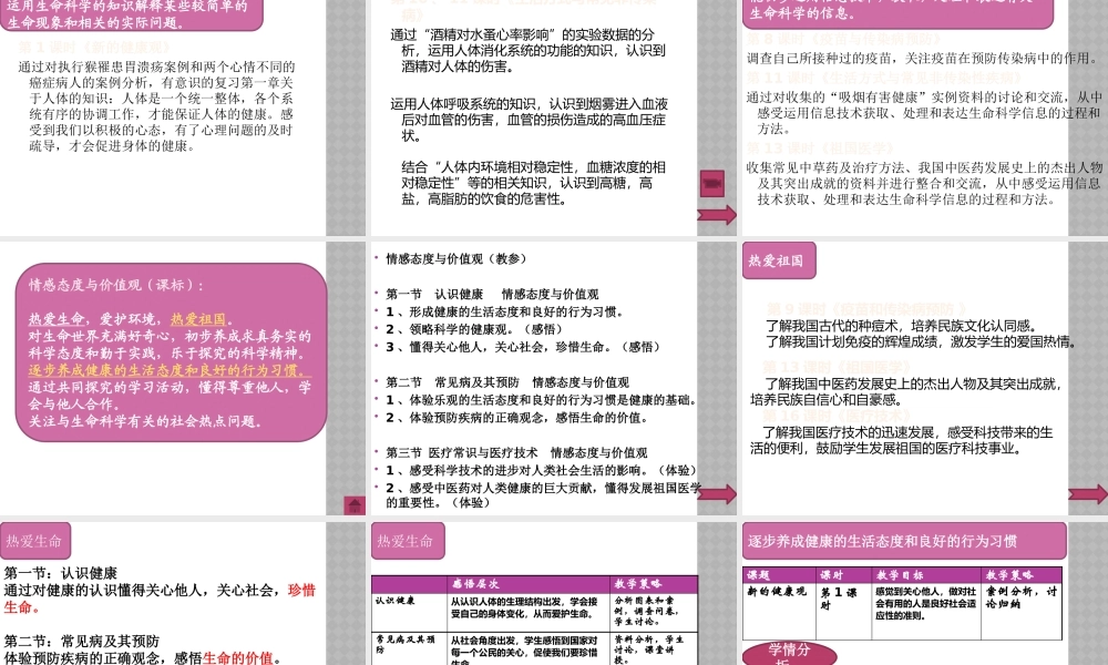 基于单元教学设计的目标分层设置（健康与疾病）