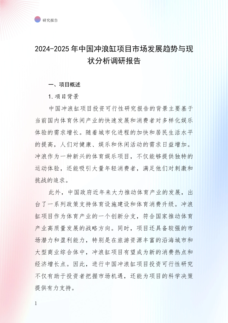 2024-2025年中国冲浪缸项目市场发展趋势与现状分析调研报告_第1页