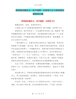 梦想演讲稿范文：张开翅膀