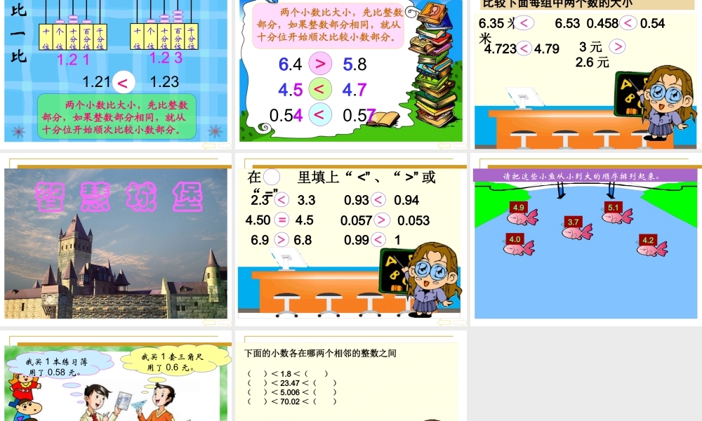 人教版新课标小学数学四年级下册《小数的大小比较课件》课件