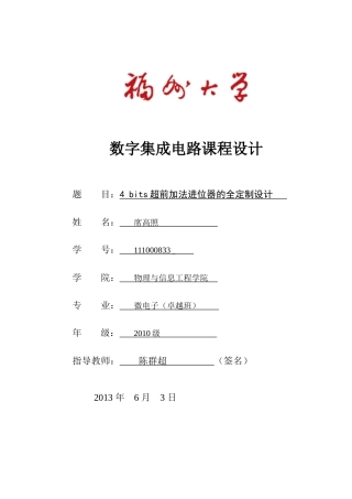 福州大学微电子卓越班数字集成电路课程设计报告
