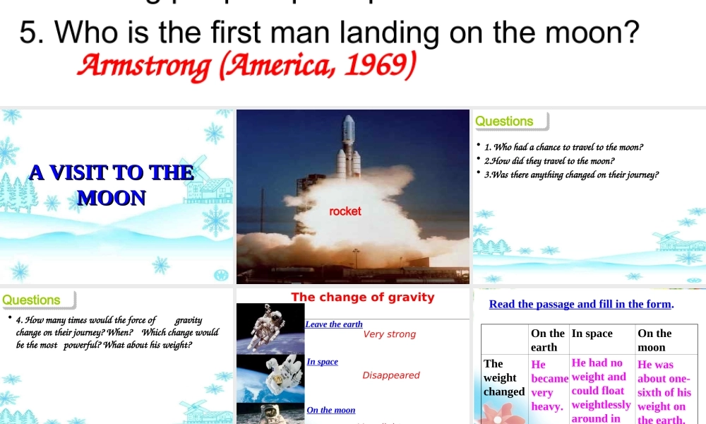 高一英语课件：Unit4_A_visit_to_the_moon