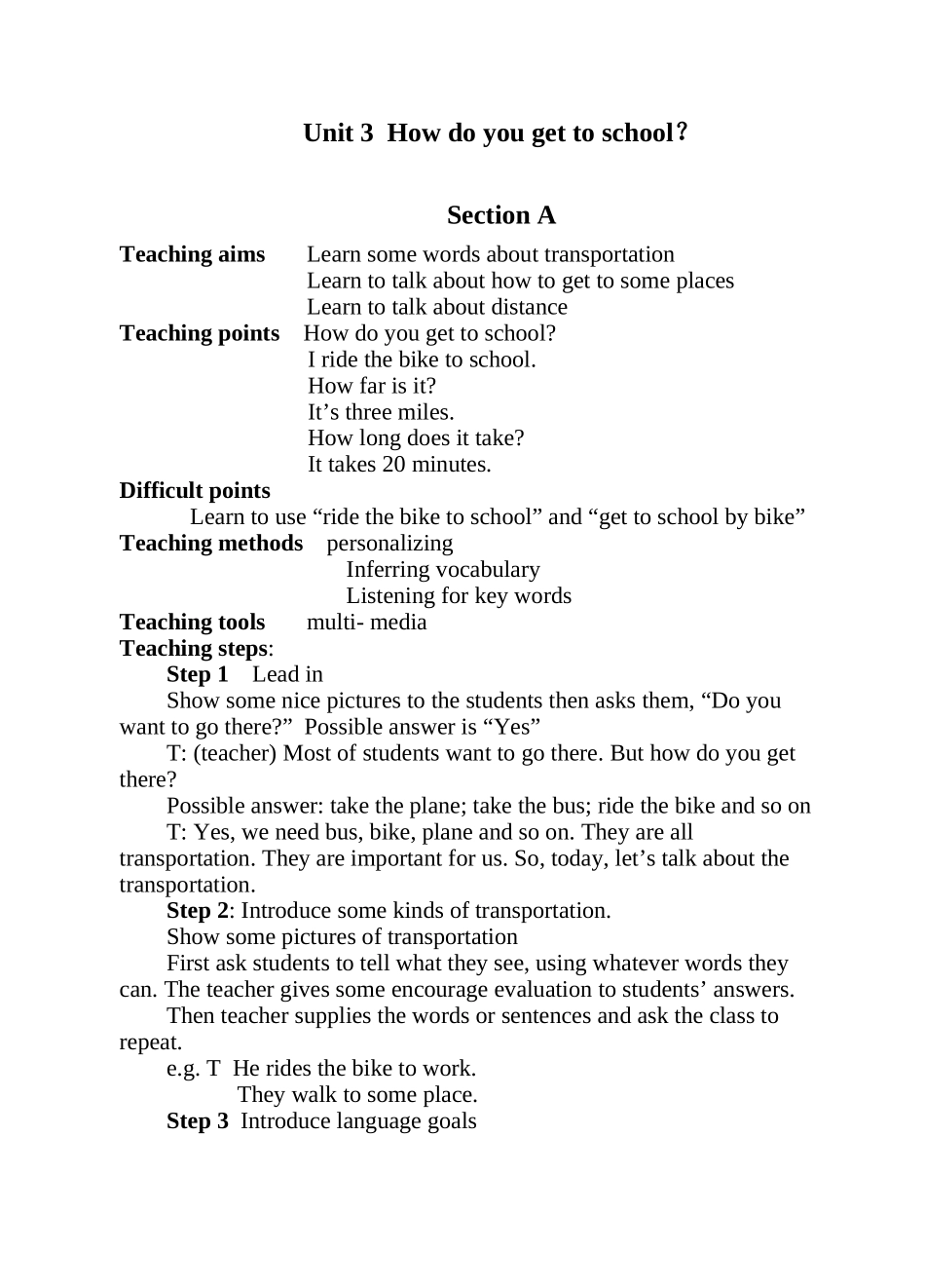 新目标七年级英语下unit3教案_第1页