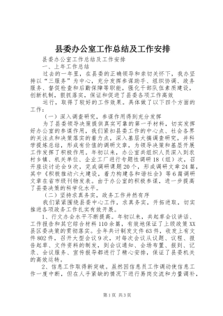 县委办公室工作总结及工作安排 