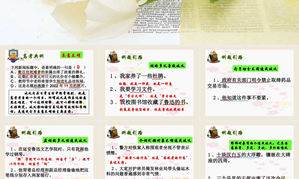 辨析并修改病句之表意不明