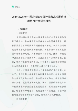 2024-2025年中国冲浪缸项目行业未来发展分析项目可行性研究报告