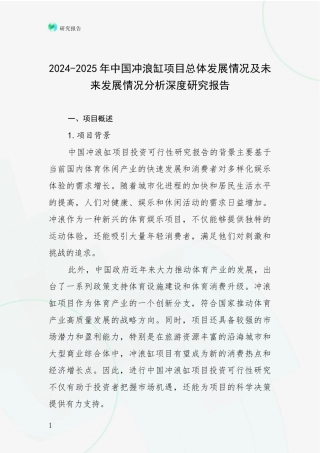 2024-2025年中国冲浪缸项目总体发展情况及未来发展情况分析深度研究报告