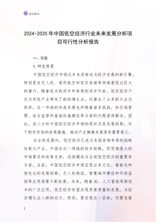 2024-2025年中国低空经济行业未来发展分析项目可行性分析报告