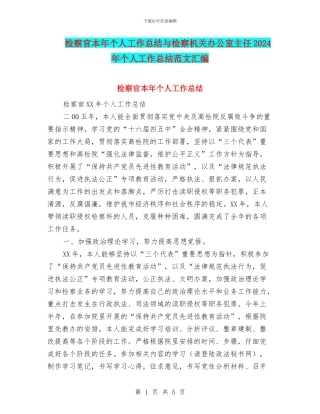 检察官本年个人工作总结与检察机关办公室主任2024年个人工作总结范文汇编