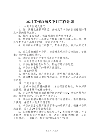 本月工作总结及下月工作计划 