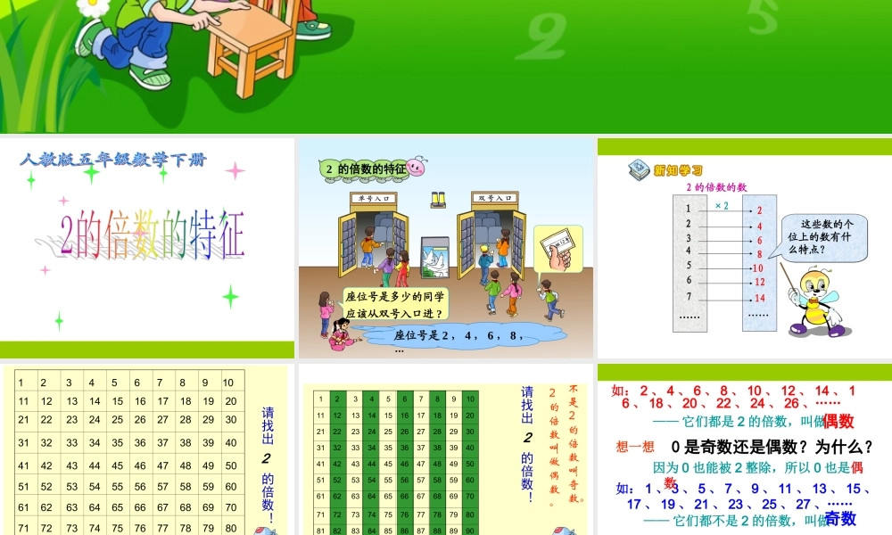 五年级下册第二单元，因数和倍数，2和5倍数特征，教学课件