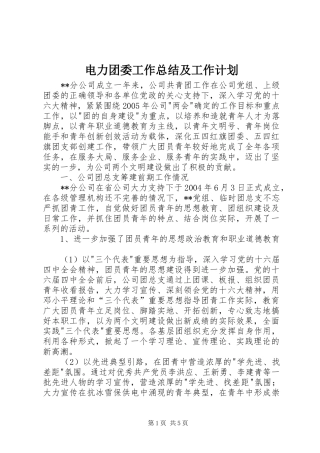 电力团委工作总结及工作计划 