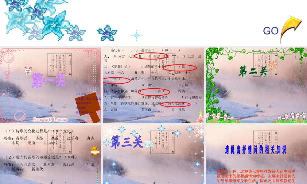 六年级上册“轻叩诗歌的大门”诗歌知识竞赛PPT