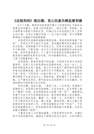 《巡视利剑》观后感：党心民意共铸监督利器