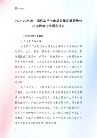 2024-2025年中国汽车产业市场前景发展趋势分析项目可行性研究报告