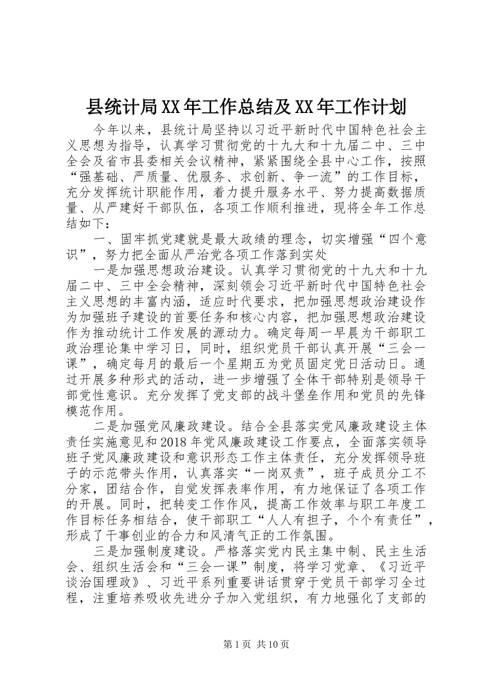 县统计局XX年工作总结及XX年工作计划 _第1页