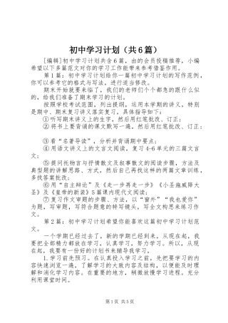 初中学习计划（共6篇）