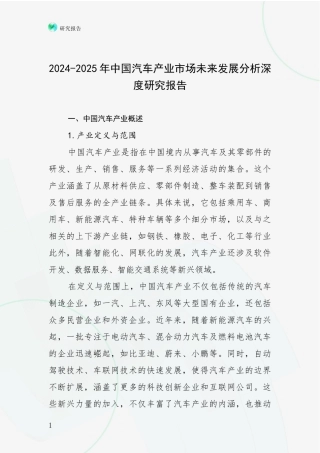 2024-2025年中国汽车产业市场未来发展分析深度研究报告