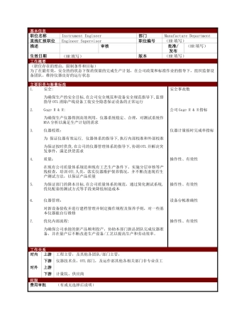 某大型电子公司制造部仪器工程师职位说明书