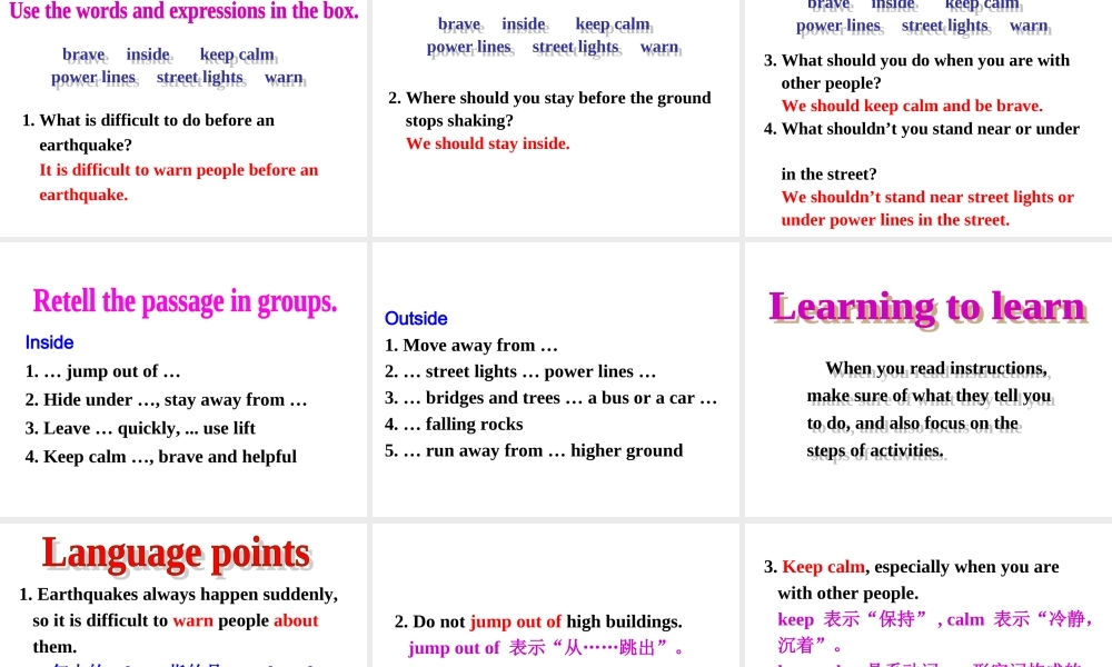 2014年秋八年级英语上册Module12Unit2Stayawayfromwindowsandheavyfurniture课件1（新版）外研版