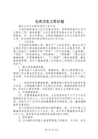 公共卫生工作计划 