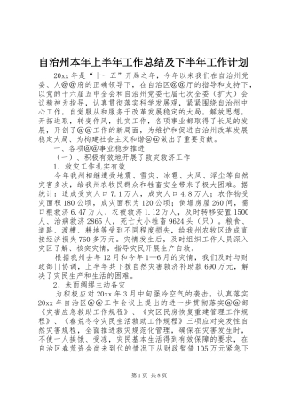 自治州本年上半年工作总结及下半年工作计划 
