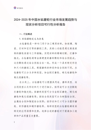 2024-2025年中国水钻磨轮行业市场发展趋势与现状分析项目可行性分析报告