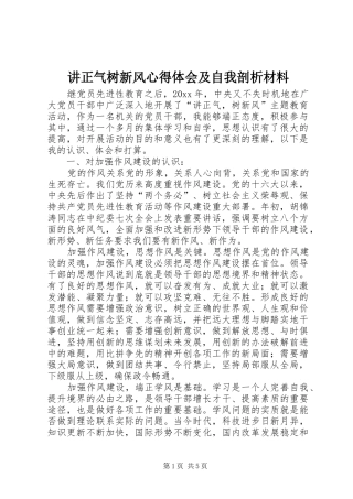 讲正气树新风心得体会及自我剖析材料