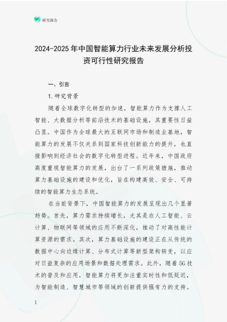 2024-2025年中国智能算力行业未来发展分析投资可行性研究报告