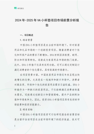 2024年-2025年VA小杯垫项目市场前景分析报告
