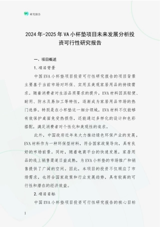 2024年-2025年VA小杯垫项目未来发展分析投资可行性研究报告