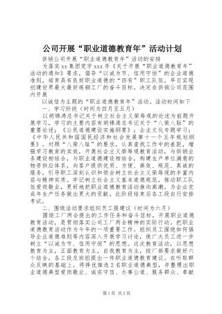 公司开展“职业道德教育年”活动计划 