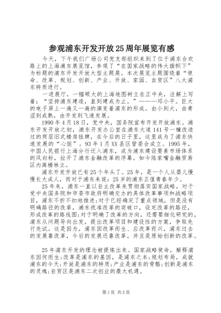 参观浦东开发开放25周年展览有感