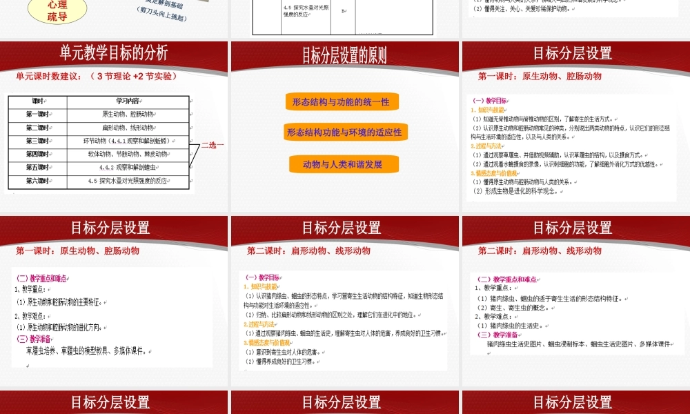 基于单元教学设计的目标分层设置（无脊椎动物）