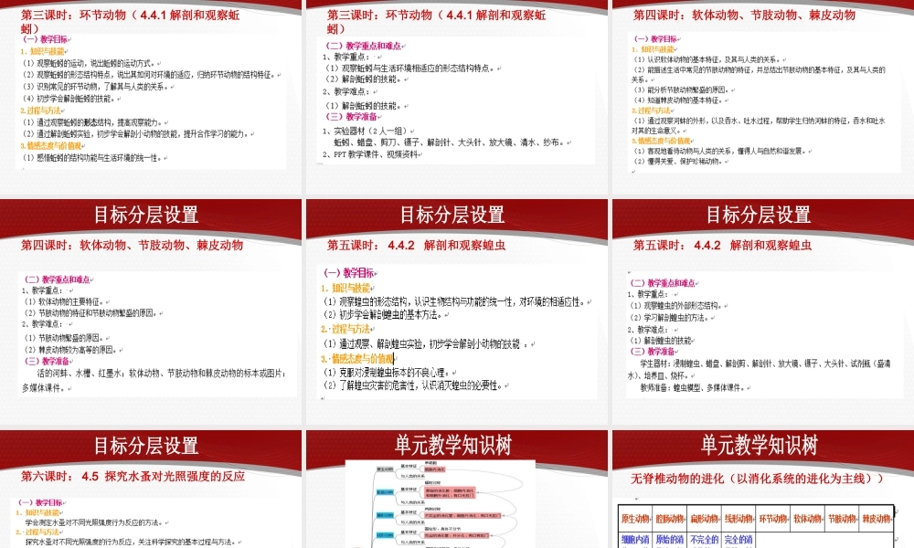 基于单元教学设计的目标分层设置（无脊椎动物）